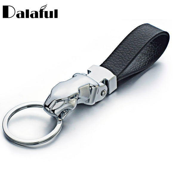 Metal Leopard Head Leather Keyring