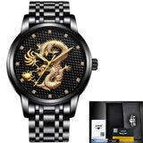 LIGE Luxury Gold Dragon Sculpture Quartz Watch