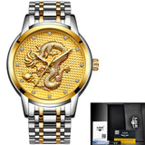 LIGE Luxury Gold Dragon Sculpture Quartz Watch