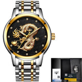 LIGE Luxury Gold Dragon Sculpture Quartz Watch