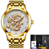 LIGE Luxury Gold Dragon Sculpture Quartz Watch