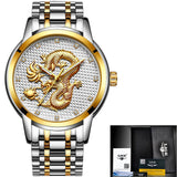 LIGE Luxury Gold Dragon Sculpture Quartz Watch