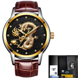 LIGE Luxury Gold Dragon Sculpture Quartz Watch