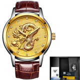 LIGE Luxury Gold Dragon Sculpture Quartz Watch