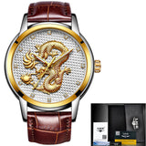 LIGE Luxury Gold Dragon Sculpture Quartz Watch