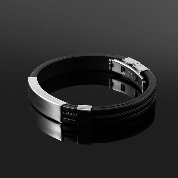 Punk Rubber Silicone Stainless Steel Men Bracelet